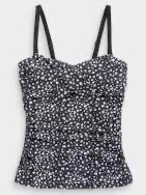 La Blanca Women's Black & White Ruched Front Tankini Top With Straps Size Medium